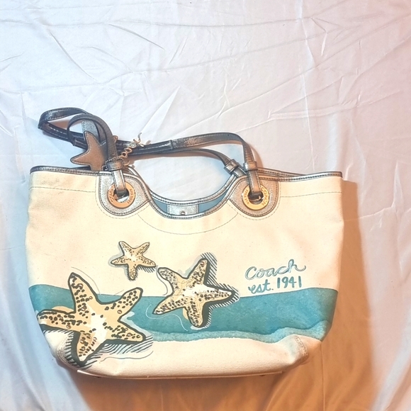 Coach Handbags - Coach summer star cream and teal purse
